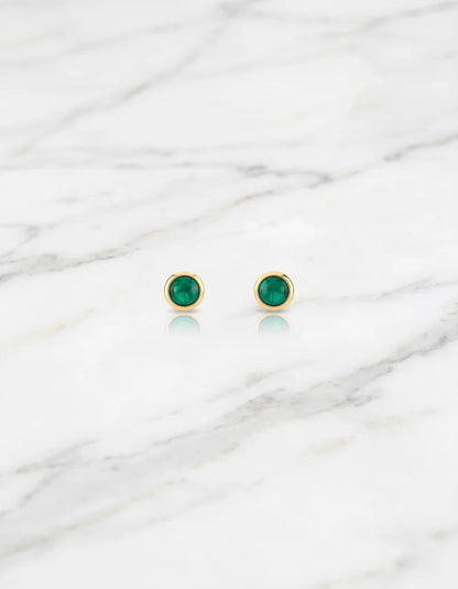 18k Gold Filled Green Zirconia Stud Earrings – 3-Layer Artisan Handcrafted with Secure Screw Back