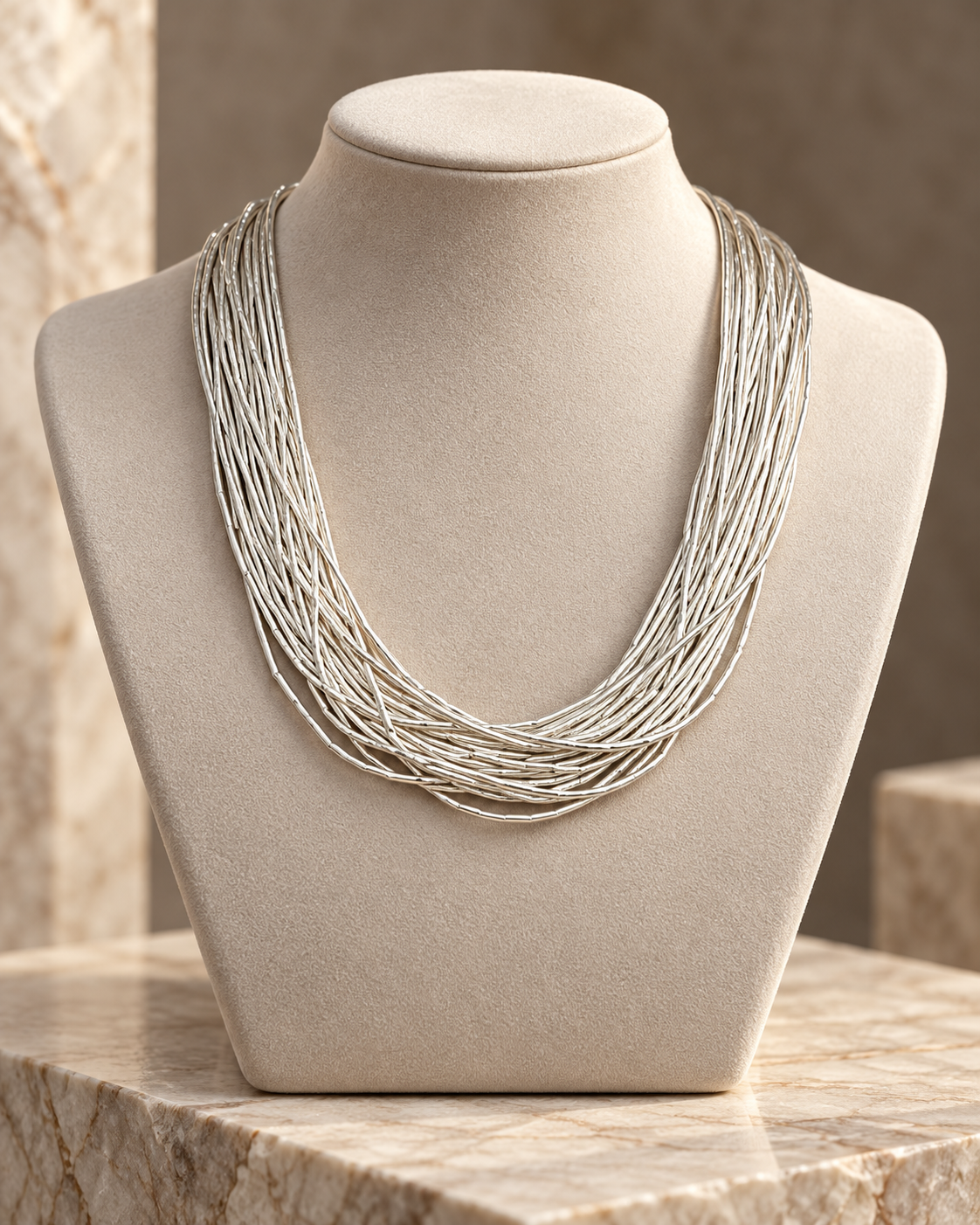925 Silver Handcrafted Necklace – 24 Strands, Long and Sophisticated Design