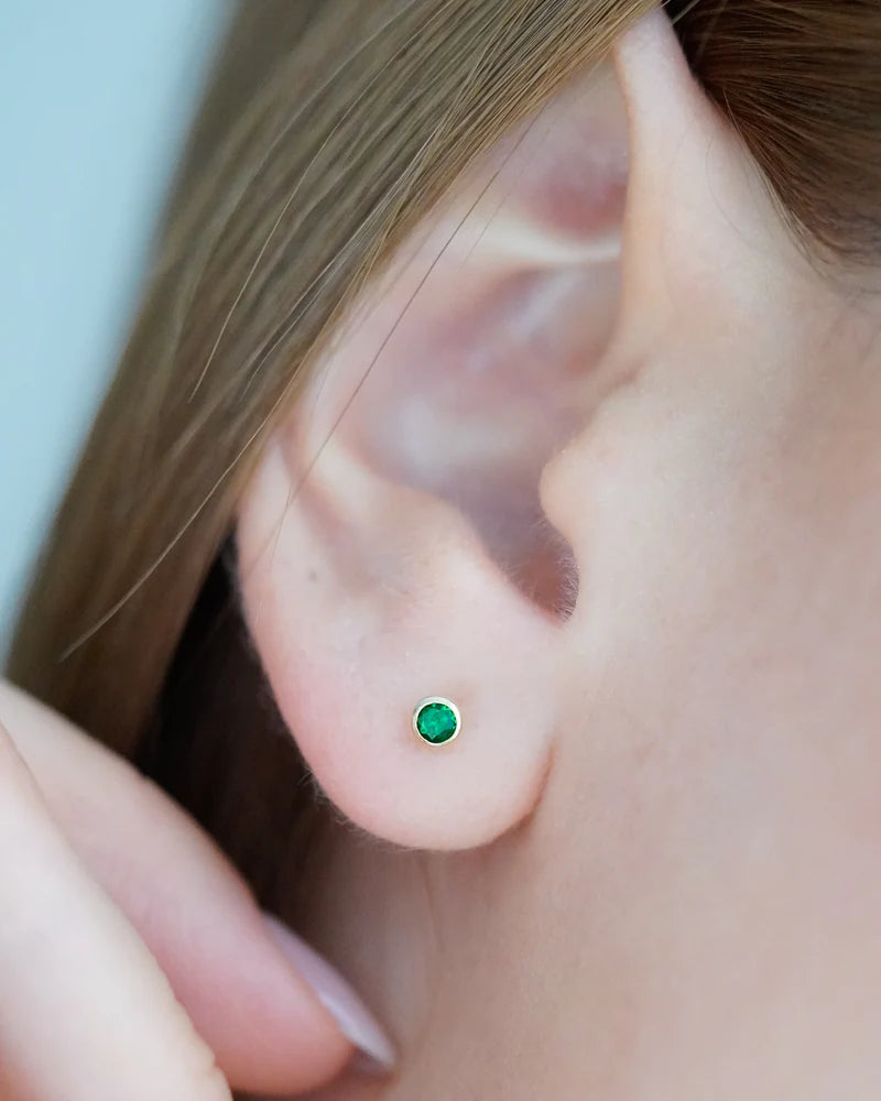 18k Gold Filled Green Zirconia Stud Earrings – 3-Layer Artisan Handcrafted with Secure Screw Back