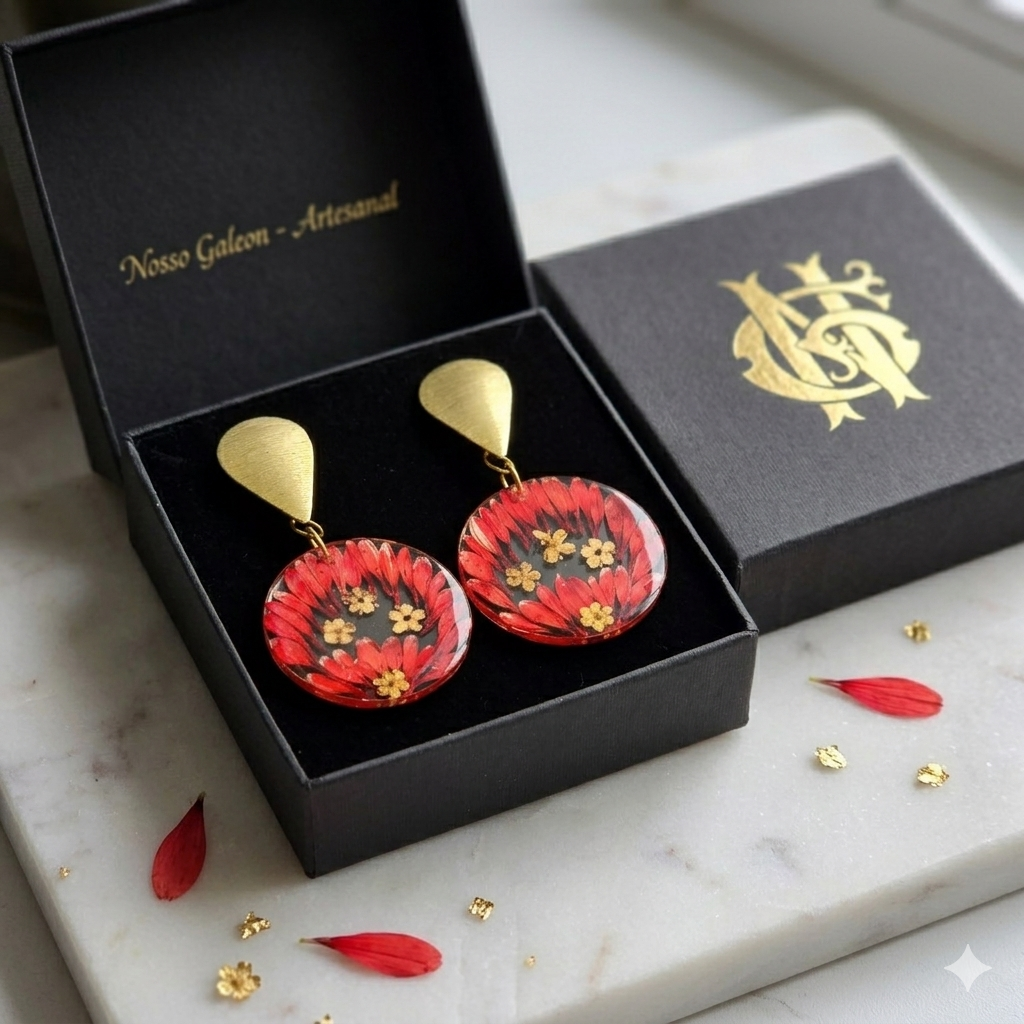 Handmade Flower Earrings in Resin and Gold Plated – Nature and Elegance