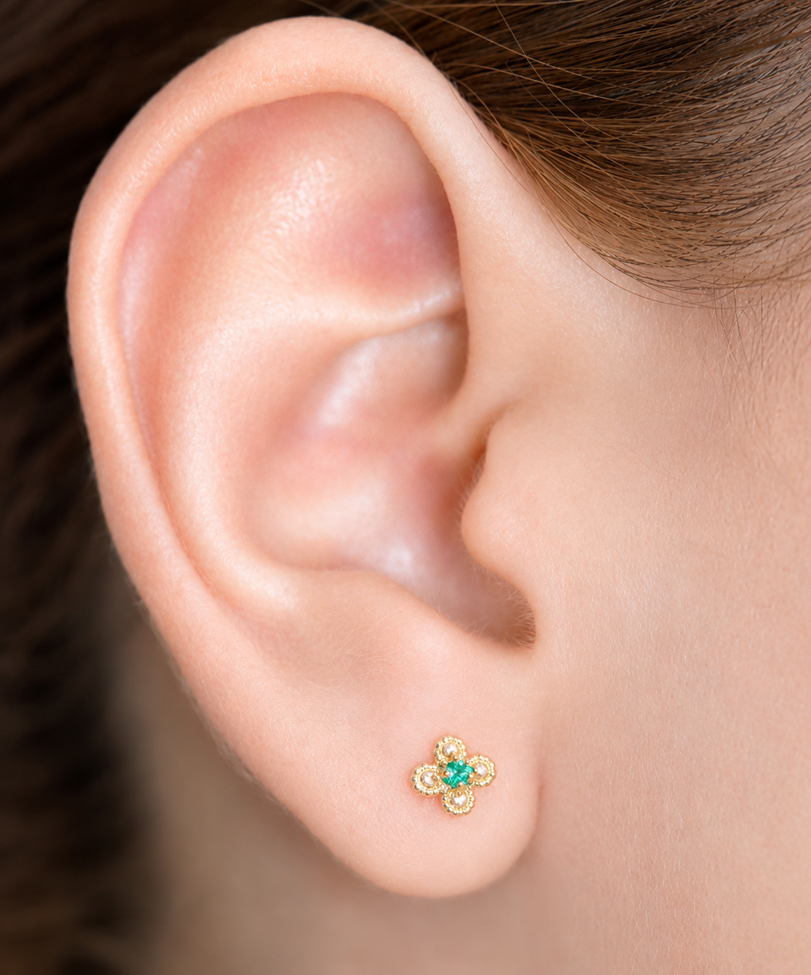 18k Gold Filled Green Zirconia Flower Stud Earrings – Artisan Handcrafted with Secure Screw Back