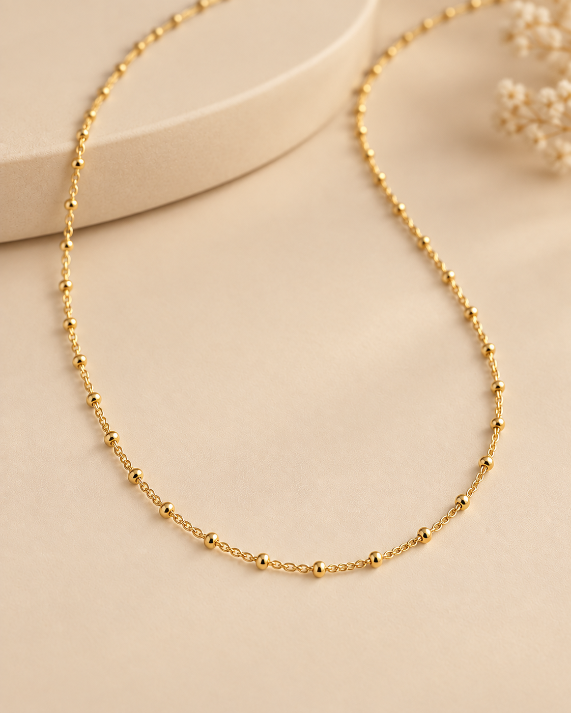 Beaded Satellite Chain Choker · 18k Gold Filled 16" Necklace
