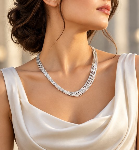 925 Silver Handcrafted Necklace – 24 Strands, Long and Sophisticated Design