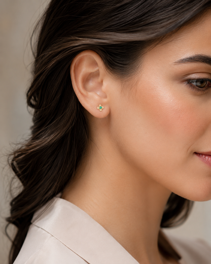 18k gold filled flower earrings with secure screw back 6mm green zirconia nickel free and hypoallergenic durable gold jewelry made to last